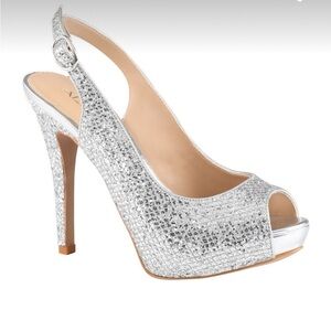 Aldo Silver Peep Toe Slingback Heels